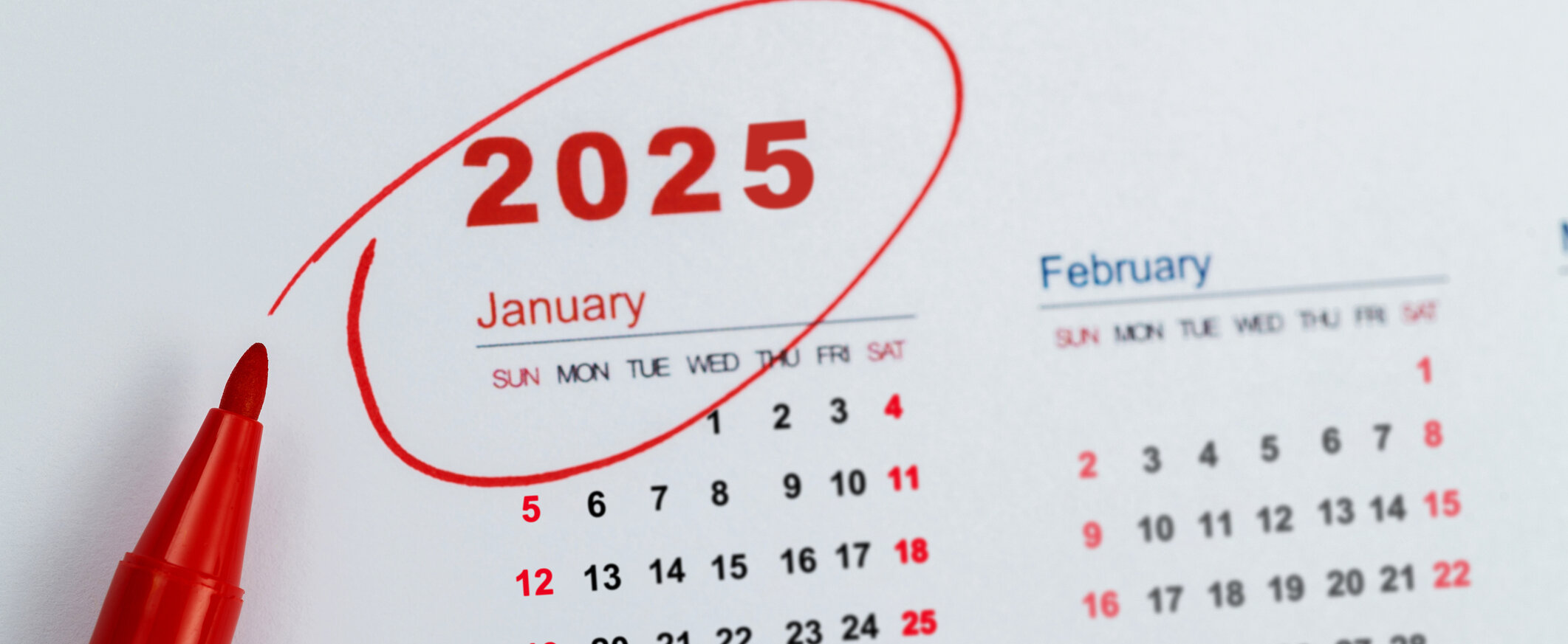 Red mark on the calendar at January 2025